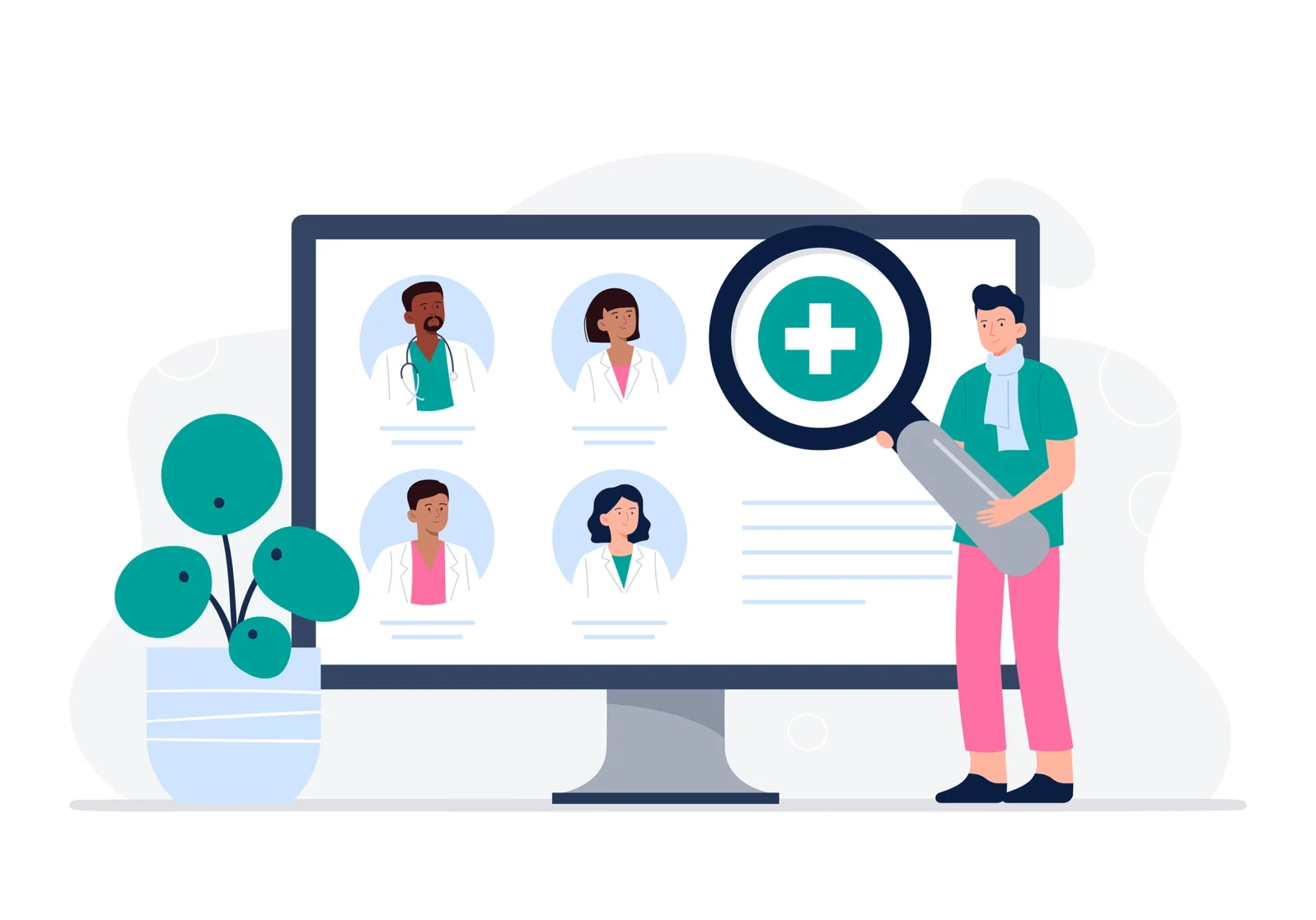 Person searching doctors on computer screen