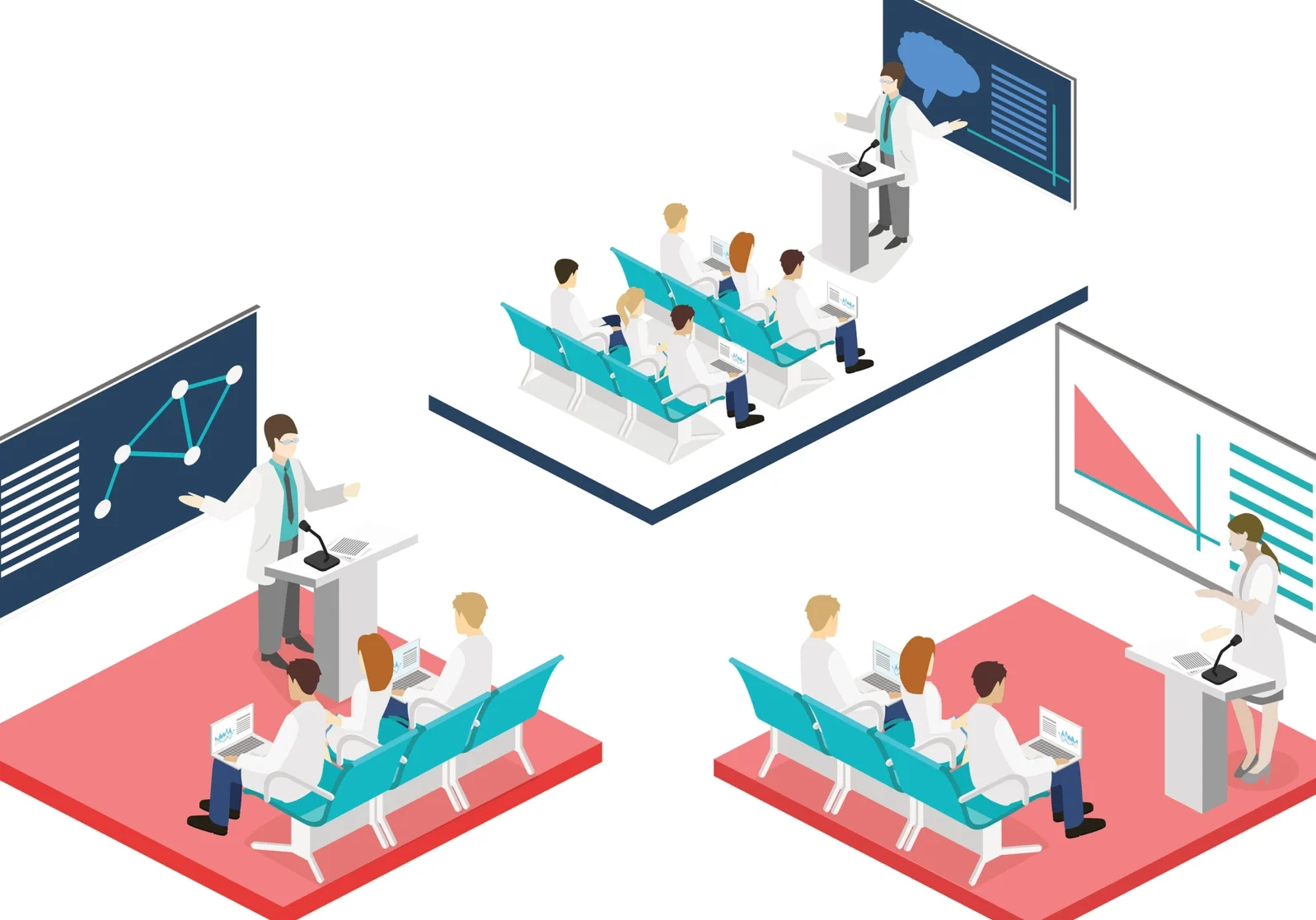 A group of people sitting in different stages of the process.